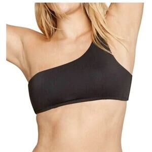 ANDIE SWIM The Wynwood Bikini Top Size Medium in black one shoulder no padding